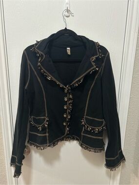 Look Brand Blazer Gold Ruffle Lace Trim Detail Sz Medium Dark Academia Victorian